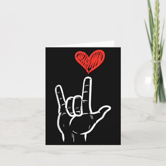 Valentines Day I Love You Hand Sign Asl Heart Wome Kort (Framsida)