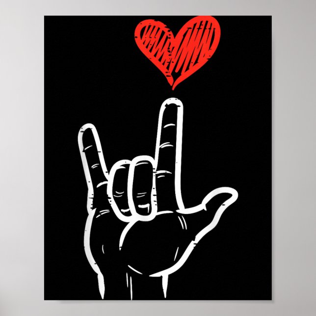 Valentines Day I Love You Hand Sign Asl Heart Wome Poster (Framsidan)