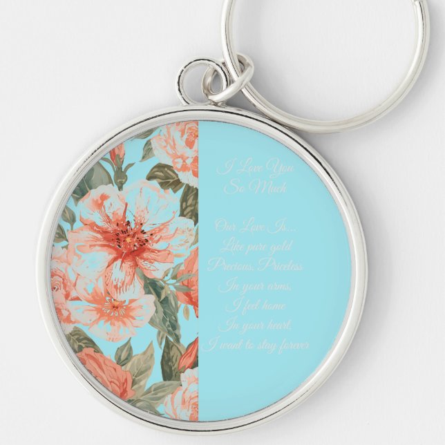 Valentines Day, I Love You So Much, Love Poem Keyc Rund Silverfärgad Nyckelring (Framsidan)