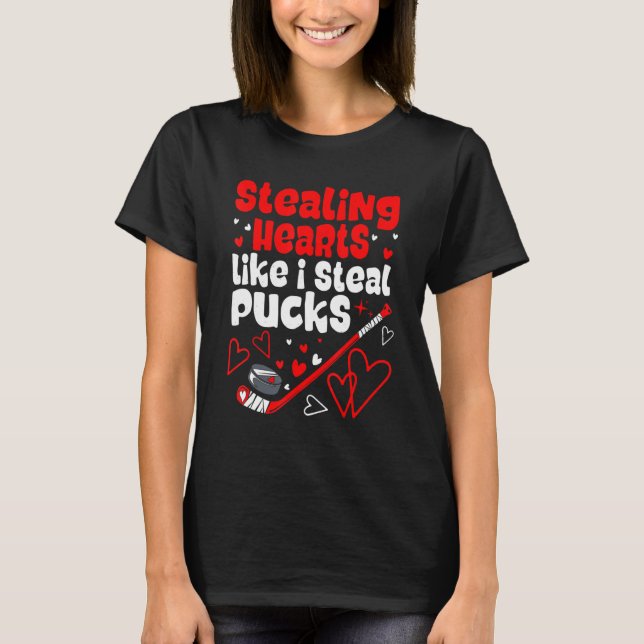 Valentines day Ice Hockey Stealing Hearts som jag T Shirt (Framsida)