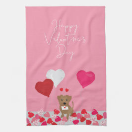 Valentines day Illustrerad Hund med hjärtbubblor Kökshandduk