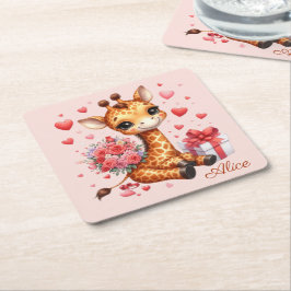 Valentines day Kärlek Bukett med rosor Giraffe Underlägg Papper Kvadrat