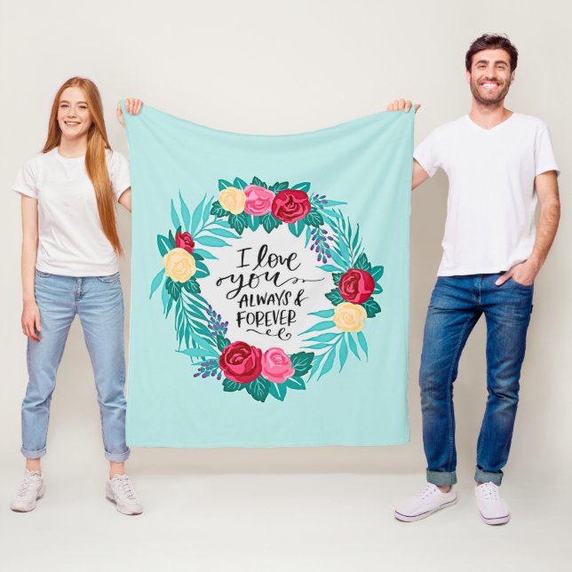 Valentines day Kärlek du alltid över Rosa Aqua F Fleecefilt (På plats)