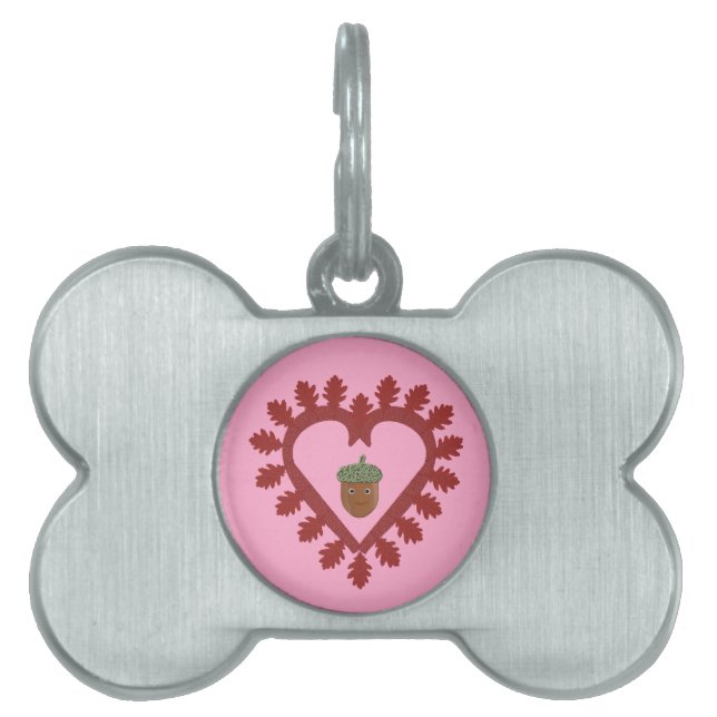 Valentines day Kärlek Heart Acorn ID-bricka Husdjur (Framsidan)