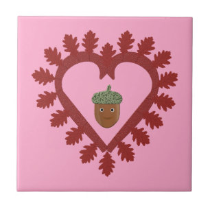 Valentines day Kärlek Heart Acorn Kakelplatta