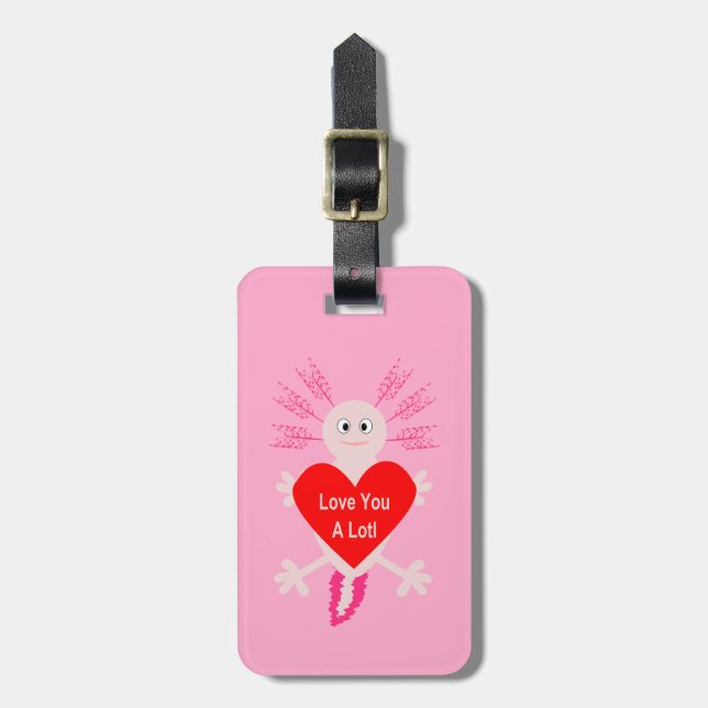 Valentines day Kärlek Heart Axolotl eget namn Bagagebricka (Vertikal Framsida)