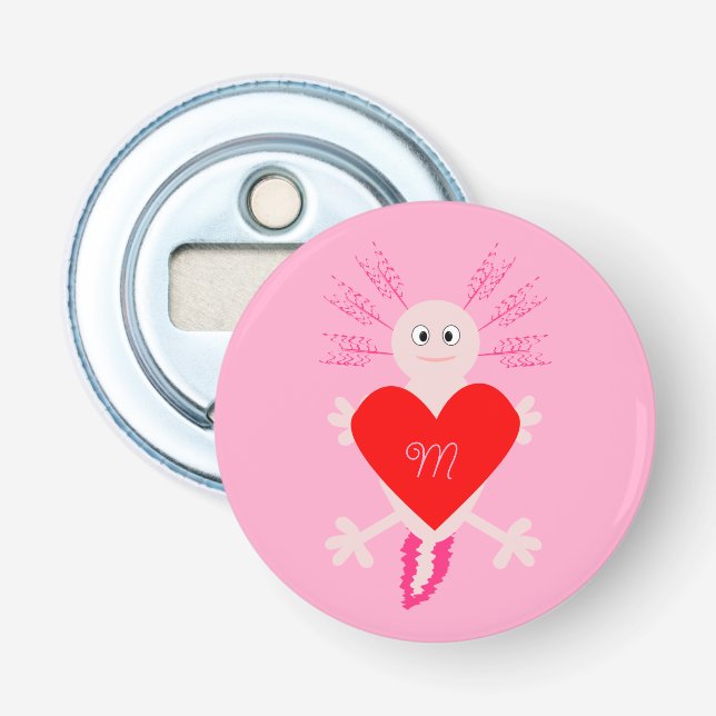 Valentines day Kärlek Heart Axolotl Monogram Anpas Flasköppnare (Framsidan)