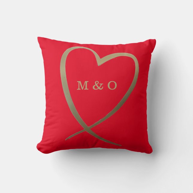 Valentines day Kärlek Heart Red Monogram Kudde (Framsida)
