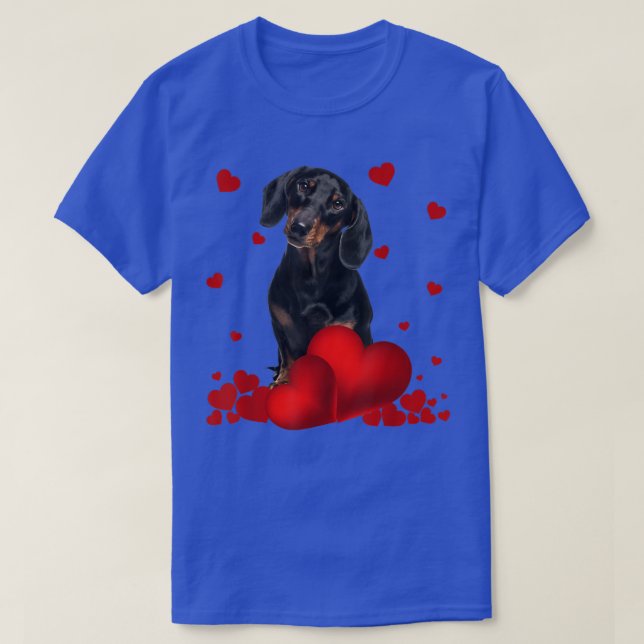 Valentines day Kärlek Hearts Dachshund Hund Puppy  T Shirt (Design framsida)