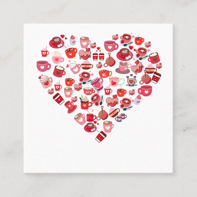 Valentines day Kärlek Hjärtformad kaffedesign Fyrkantigt Visitkort (Framsida)