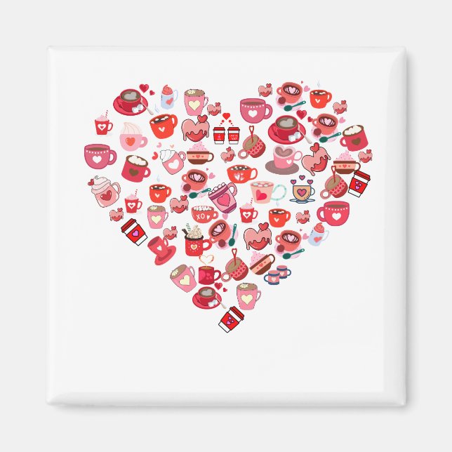 Valentines day Kärlek Hjärtformad kaffedesign Magnet (Framsidan)