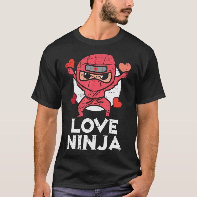 Valentines day Kärlek Ninja Cute Boys Girls Kids T T Shirt (Framsida)
