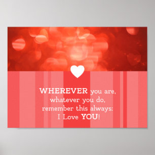 Valentines day Kärlek You Red Bokeh Hearts Poster