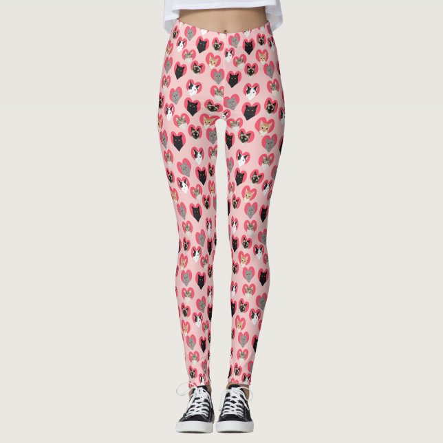 Valentines day Kattbalkar Leggings (Framsida)