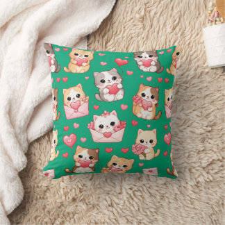 Valentine's Day Kawaii Cat Pattern Throw Pillow Kudde