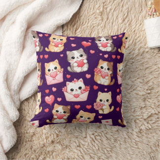 Valentine's Day Kawaii Cat Pattern Throw Pillow Kudde