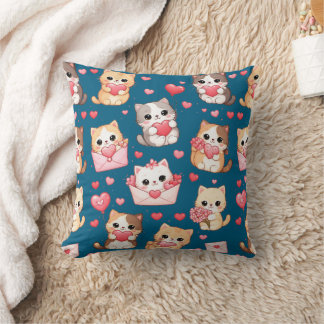 Valentine's Day Kawaii Cat Pattern Throw Pillow Kudde
