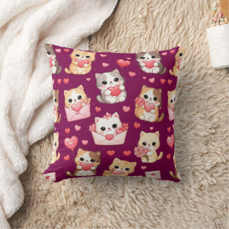 Valentine's Day Kawaii Cat Pattern Throw Pillow Kudde