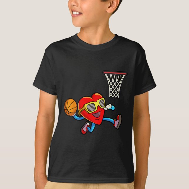 Valentines day Kids Boys Manar Heart Dunking Baske T Shirt (Framsida)