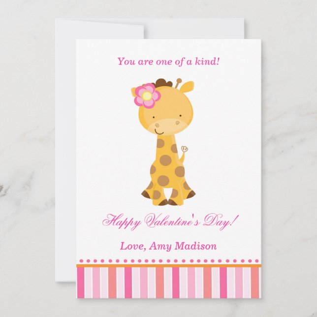 valentines day Kids Giraffe Rosa Girl Girl Card Julkort (Framsida)