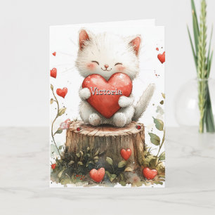 Valentines day Kitten Red Hearts Kort