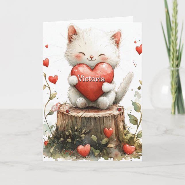 Valentines day Kitten Red Hearts Kort (Framsida)