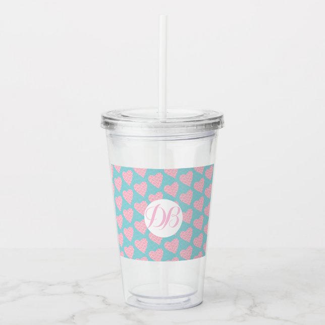 Valentines Day Klotter Hjärtan Monogram Take Away Mugg (Framsida)