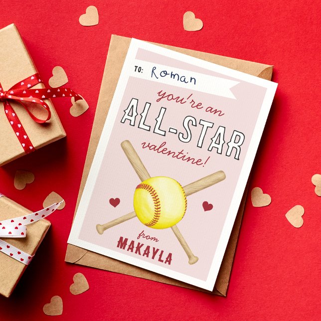 Valentines day-kort för Softball Classroom Inbjudningar (Skapare uppladdad)