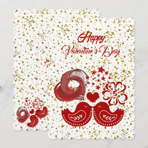 Valentines day-kort för svepande hjärta Love birds Inbjudningar