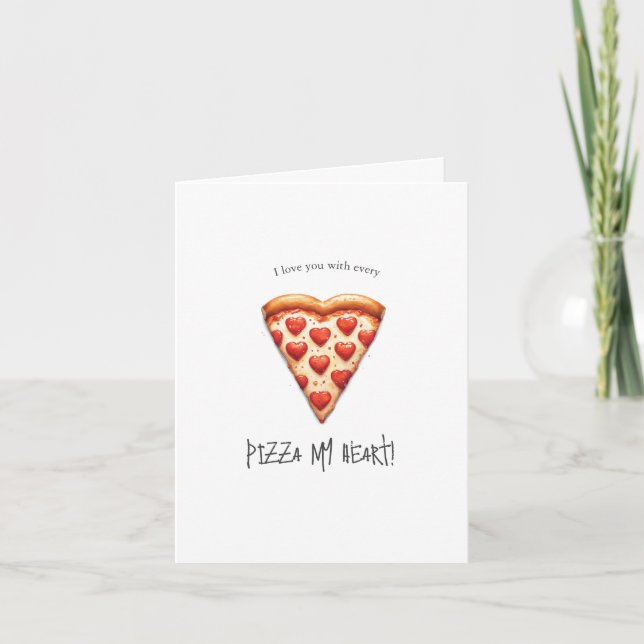 Valentines day-kort med hjärtpizza-segment kort (Framsida)