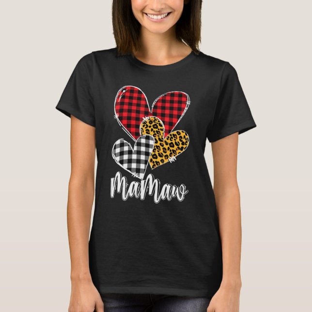 valentines day leopard mamaw Buffalo Plaid mamaw l T Shirt (Framsida)