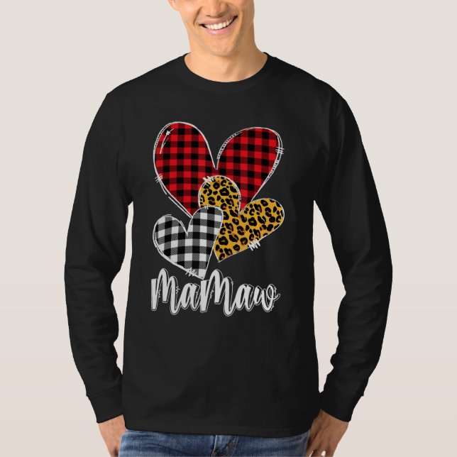 valentines day leopard mamaw Buffalo Plaid mamaw l T Shirt (Framsida)