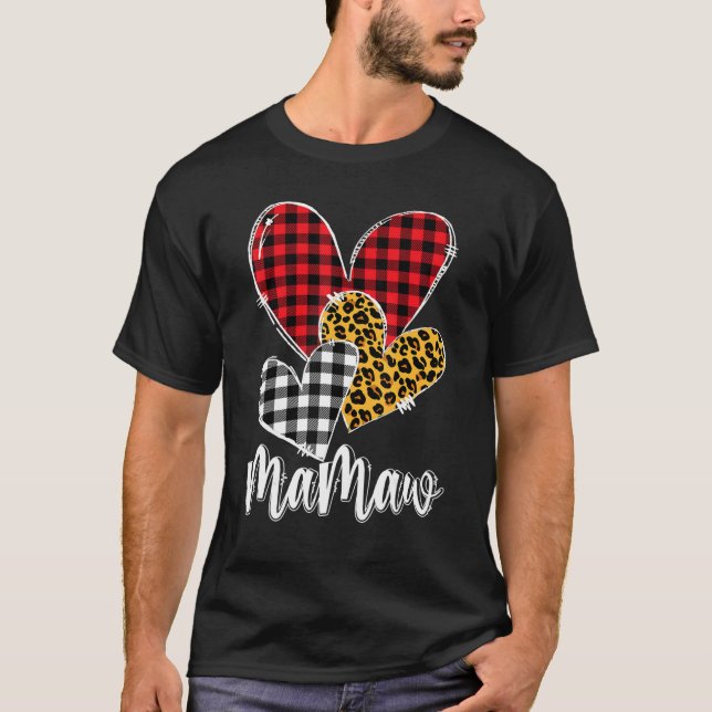 valentines day leopard mamaw Buffalo Plaid mamaw l T Shirt (Framsida)
