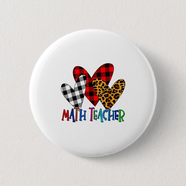 Valentines Day Leopard Math Teacher Buffalo Plaid  Knapp (Framsida)