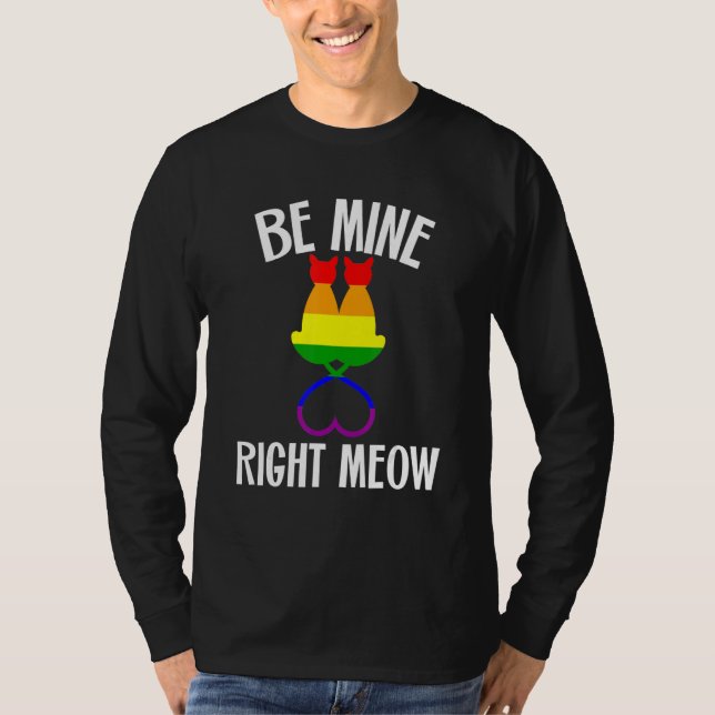 Valentine's Day Lesbian Pride Cat  Be Mine Right M T Shirt (Framsida)