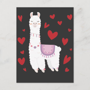 Valentines day Llama Alpaca Hearts Girl Boy Kids Vykort