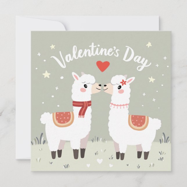 Valentines day Lovable Llamas Valentineser Kort (Framsida)