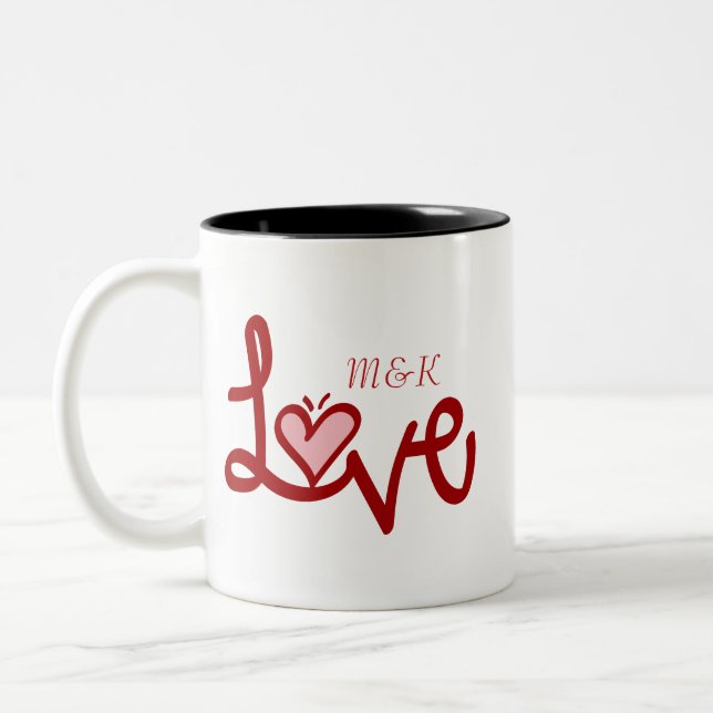 Valentines day love couple names initial Mug Två-Tonad Mugg (Vänster)