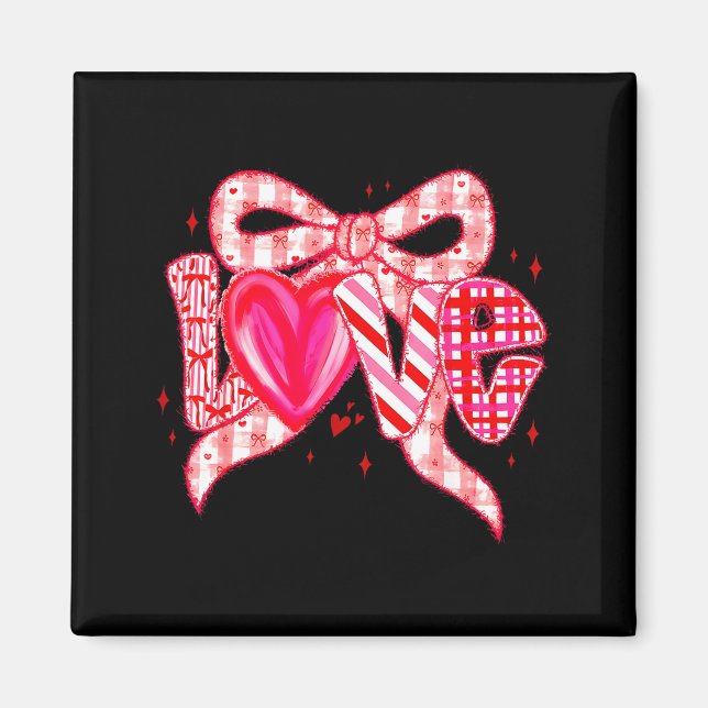 Valentines Day Love Funny Coquette Bow Checkered N Magnet (Framsidan)