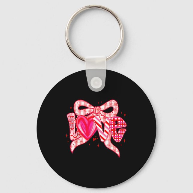 Valentines Day Love Funny Coquette Bow Checkered N Nyckelring (Framsida)