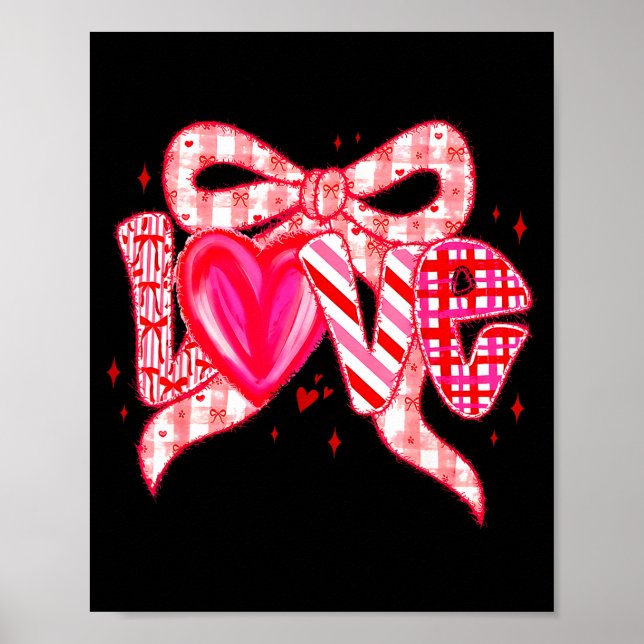Valentines Day Love Funny Coquette Bow Checkered N Poster (Framsidan)