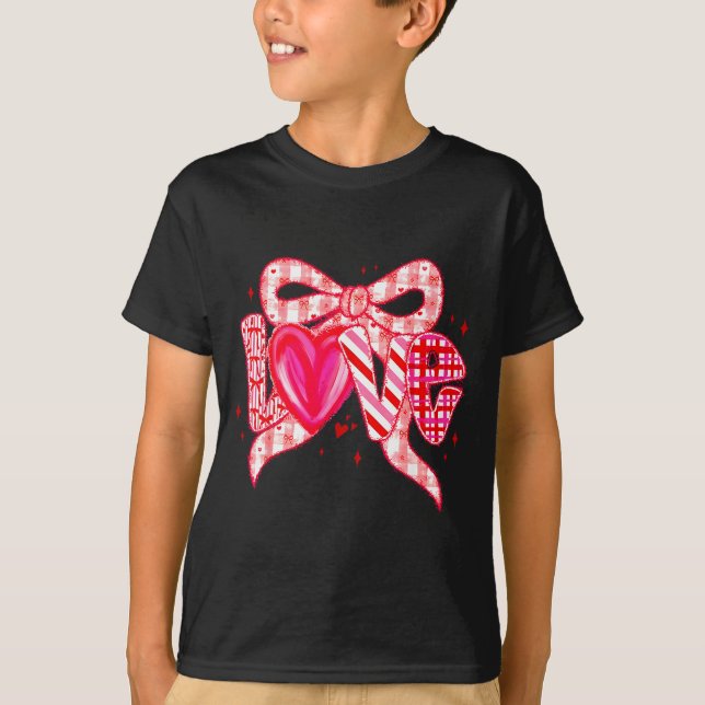 Valentines Day Love Funny Coquette Bow Checkered N T Shirt (Framsida)