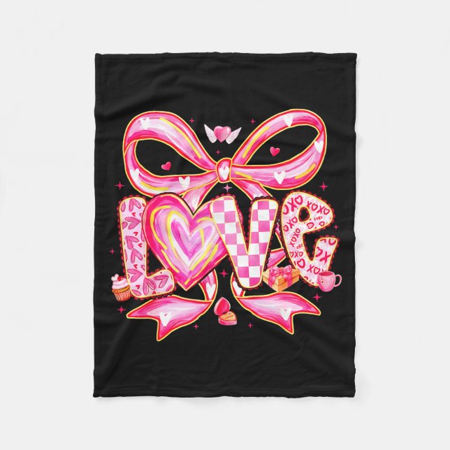 Valentines Day Love Funny Coquette Bow Checkered X Fleecefilt (Framsidan)
