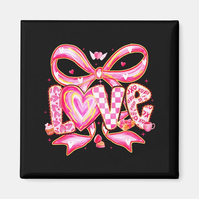 Valentines Day Love Funny Coquette Bow Checkered X Magnet (Framsidan)