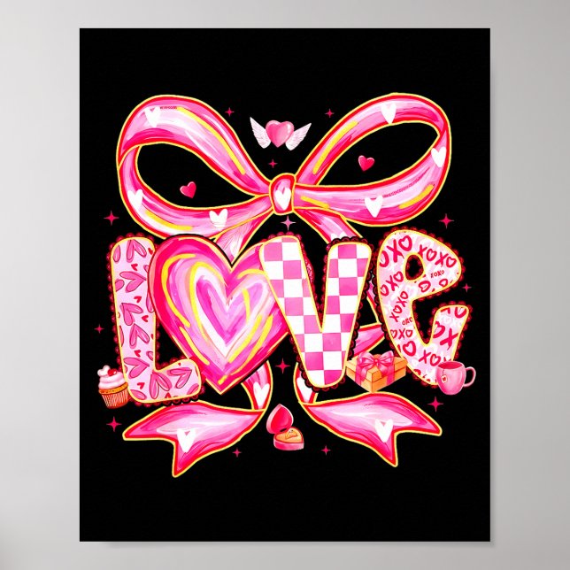 Valentines Day Love Funny Coquette Bow Checkered X Poster (Framsidan)