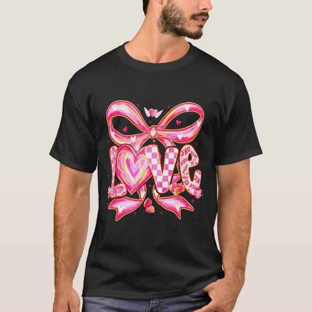 Valentines Day Love Funny Coquette Bow Checkered X T Shirt (Framsida)