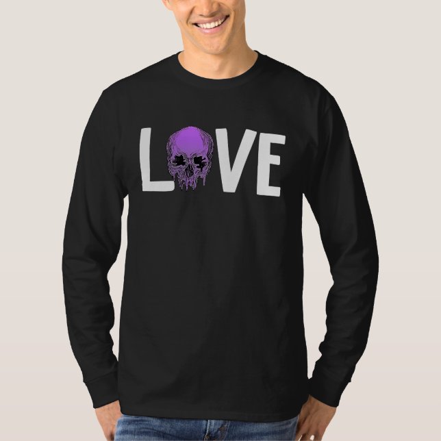 Valentine's Day LOVE GOTH Purple Skull T Shirt (Framsida)