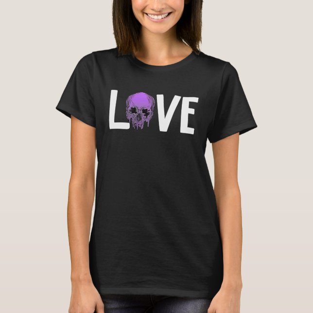 Valentine's Day LOVE GOTH Purple Skull T Shirt (Framsida)