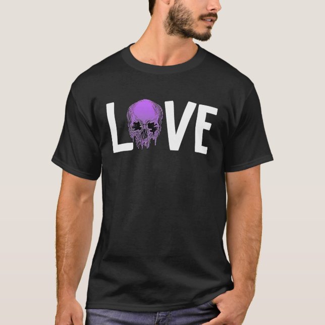 Valentine's Day LOVE GOTH Purple Skull T Shirt (Framsida)