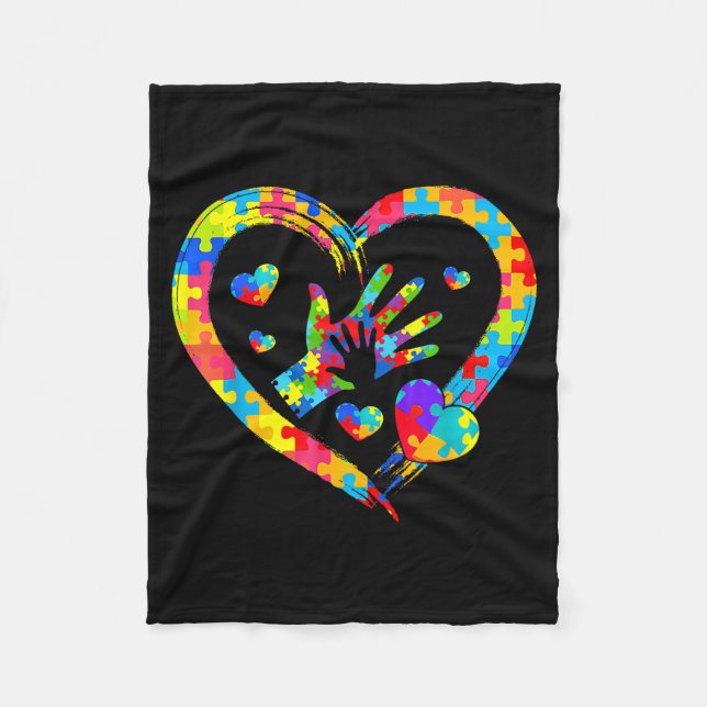 Valentines Day Love Heart Autism Awareness Puzzle  Fleecefilt (Framsidan)